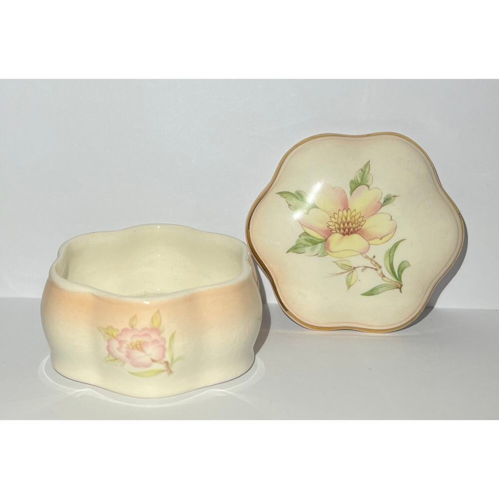 Vintage Retro Porcelain Flower Trinket Box PALISSY Royal Worcester w lid England